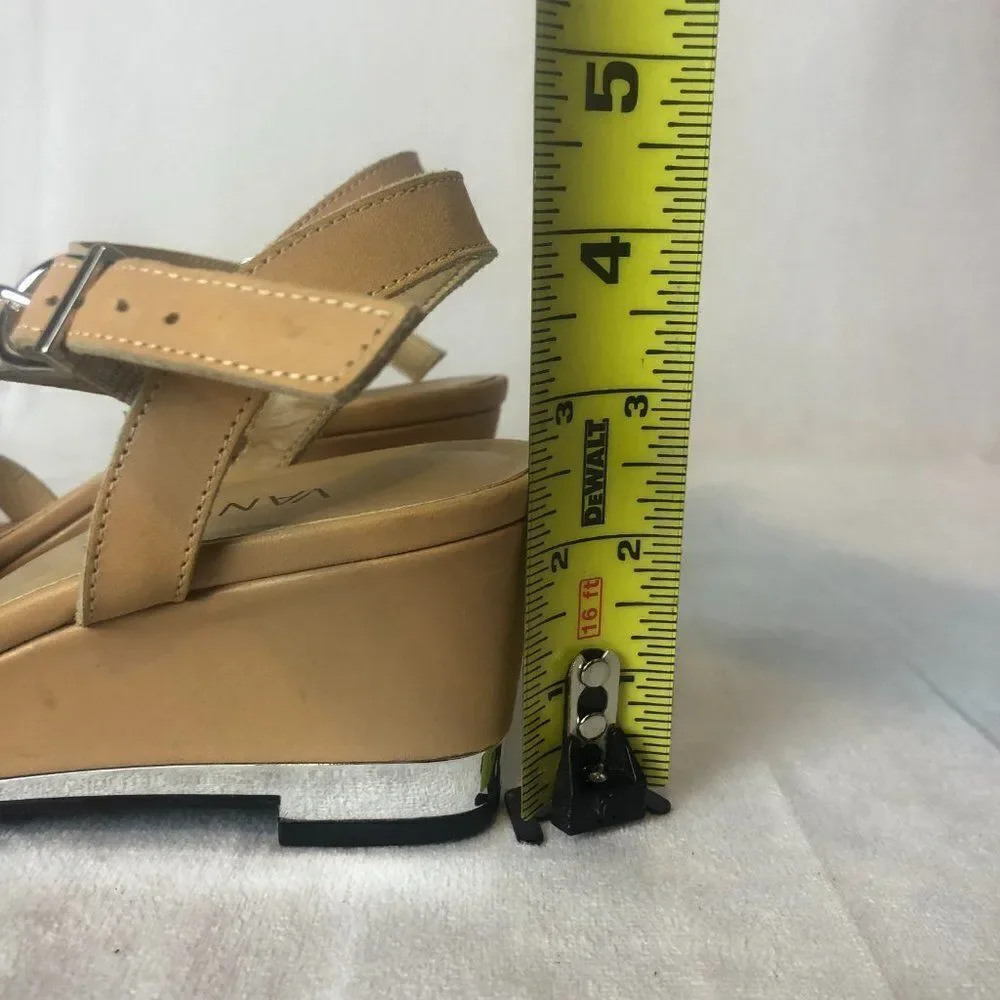 Vaneli Camel Tan Strappy Low Wedge Slingback Sandals size 8 1/2.   C
